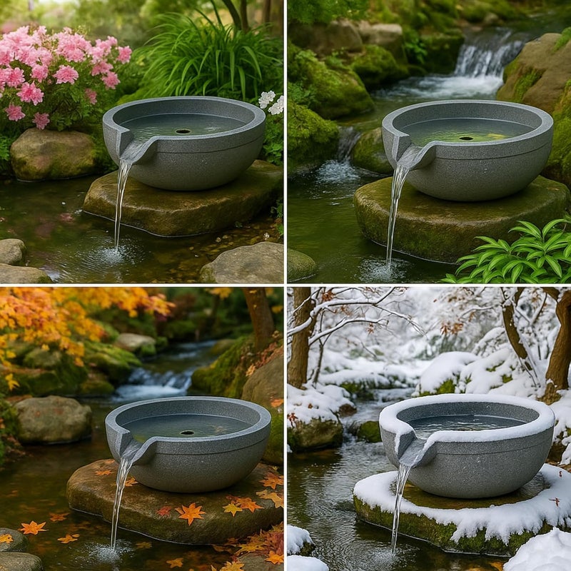 DoubleFill Spillway Bowl Fountain Basin Kit, 13.7 Inch Realistic Stone Resin Waterfall Spillway for Ponds, Gardens & Landscapes - Easy Install, Weather Resistant, No Pump Included - Image 4